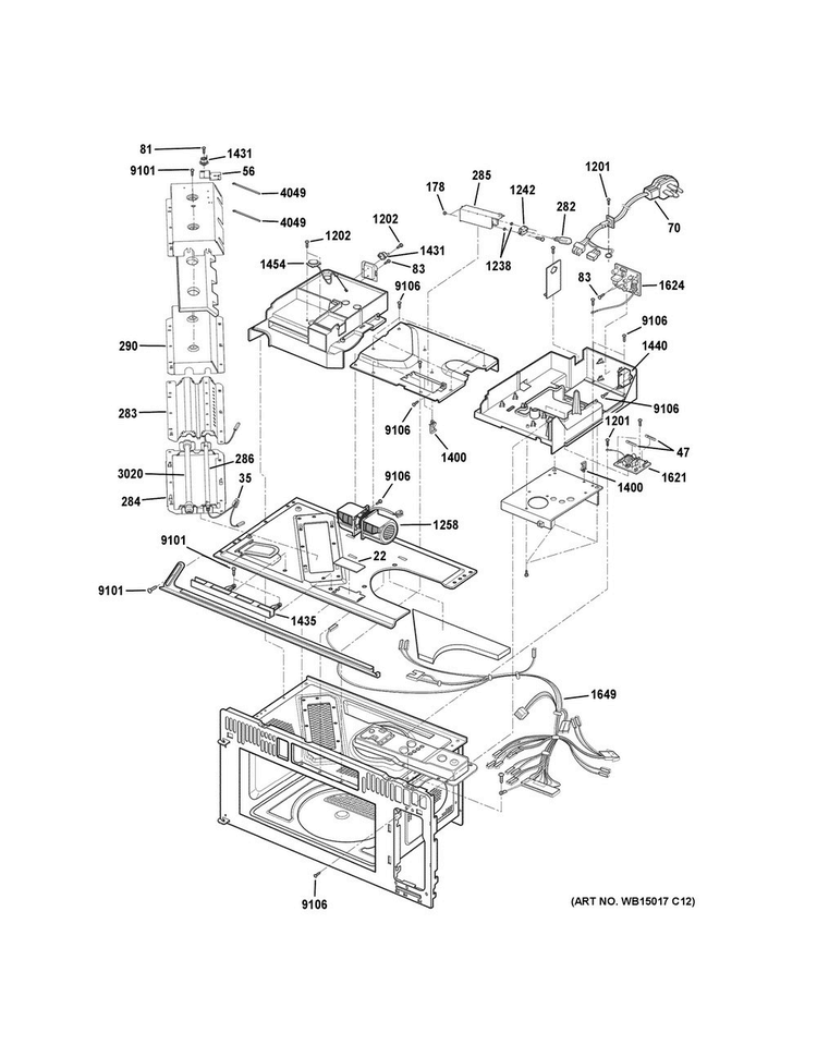 Interior Parts Diagram and Parts List for PSA9120SF3SS  General Electric Microwave