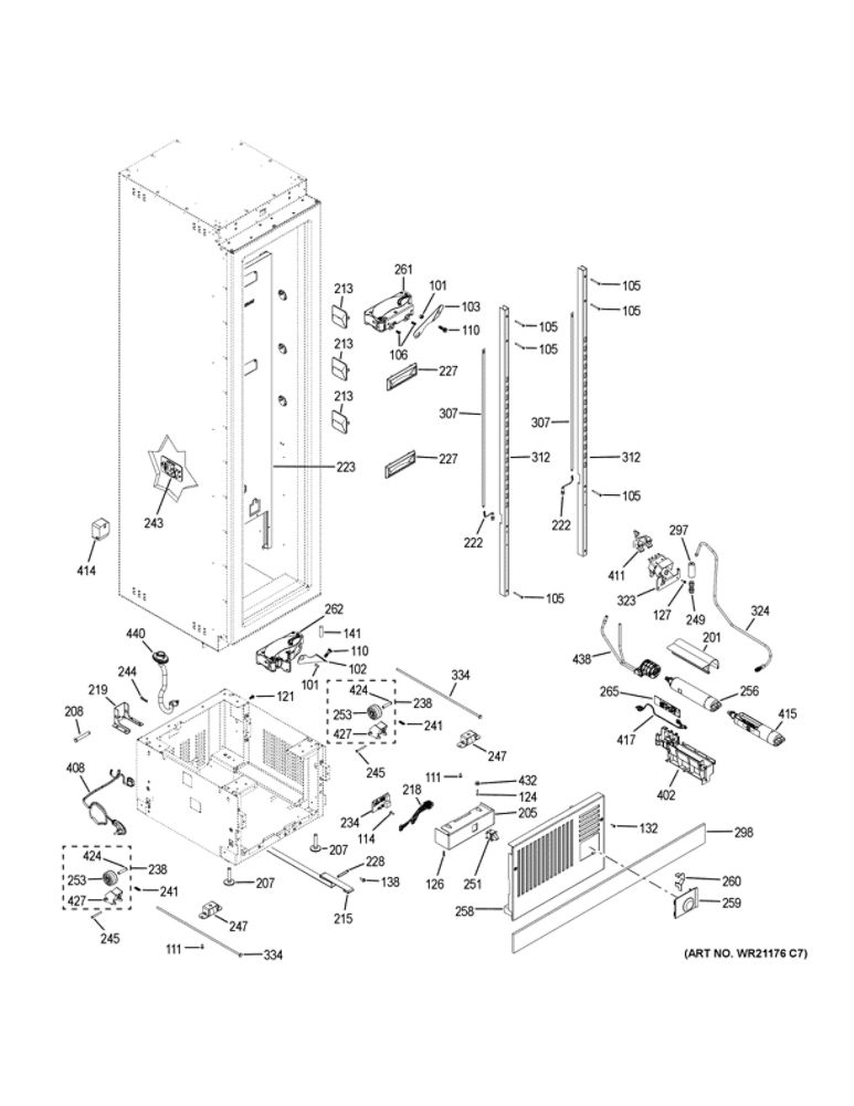 Case Parts Diagram and Parts List for ZIF180NPKAII  General Electric Freezer