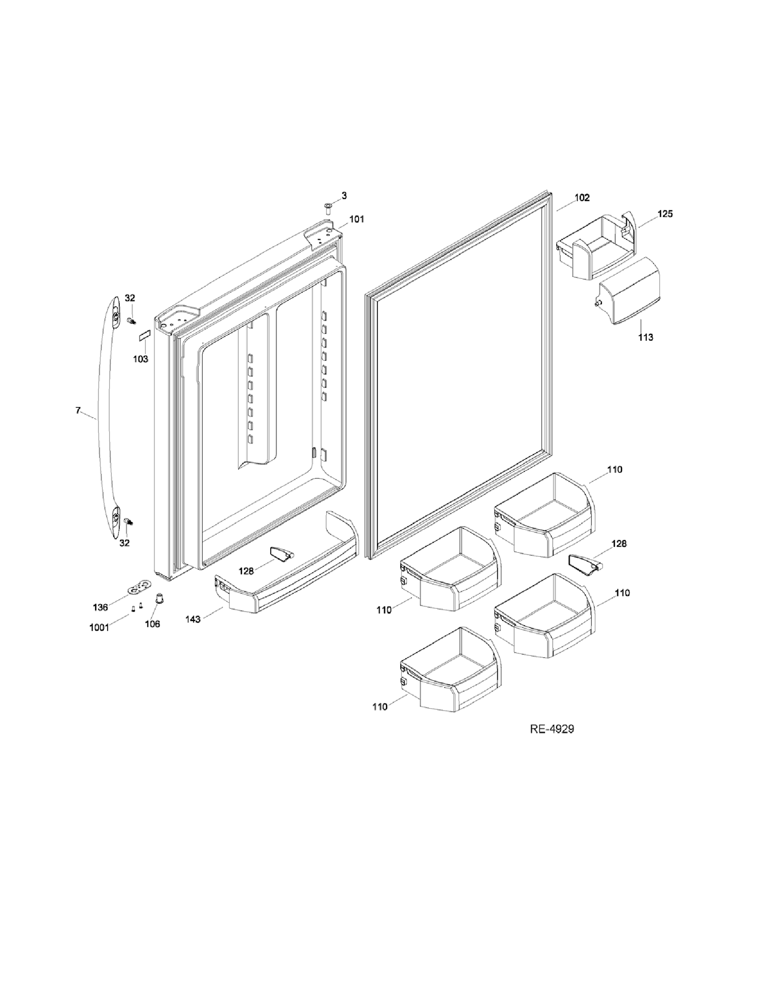 FF DOOR Diagram and Parts List for PDRS0MBYILSS  General Electric Refrigerator