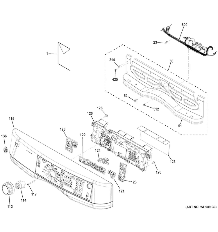 Control Panel Diagram and Parts List for GFDR270EH0WW  General Electric Dryer
