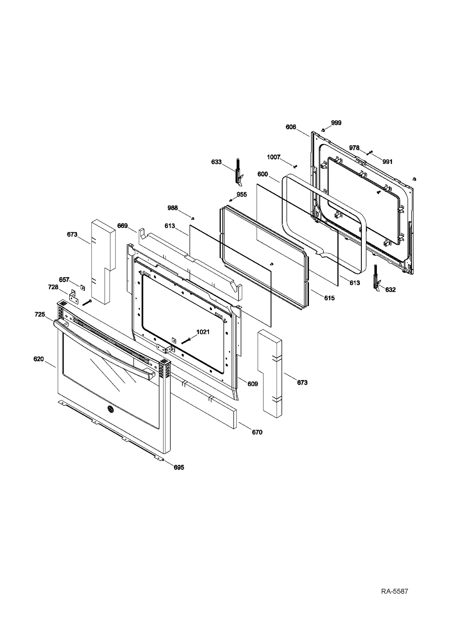 DOOR Diagram and Parts List for PC2S910SEF1SS  General Electric Range