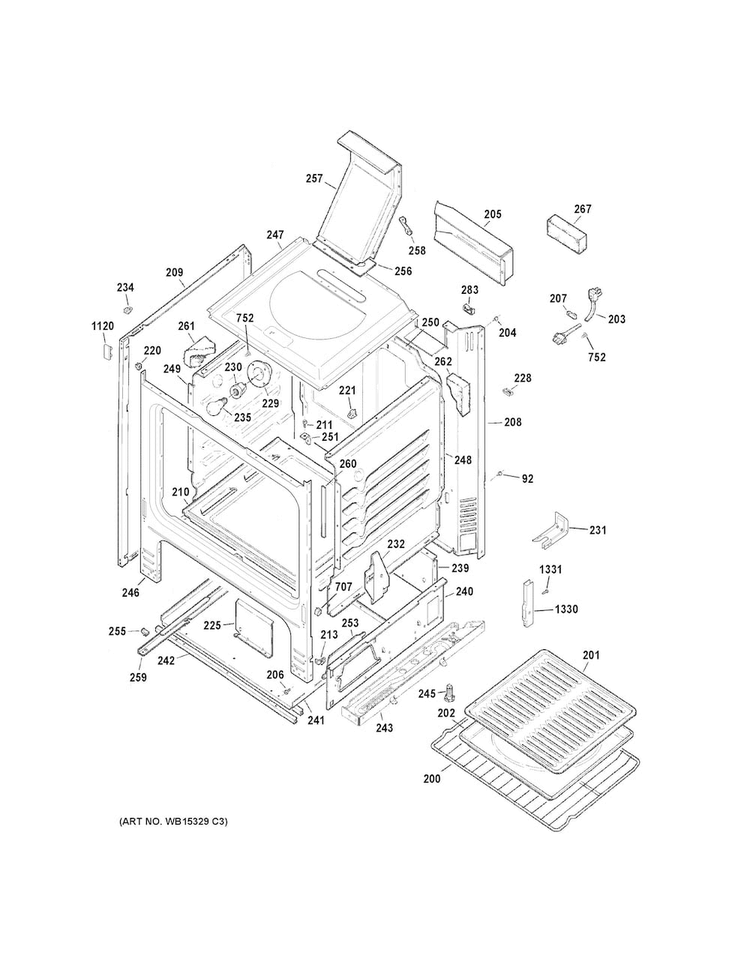 Body Parts Diagram and Parts List for JGBS10DEF1CC  General Electric Range