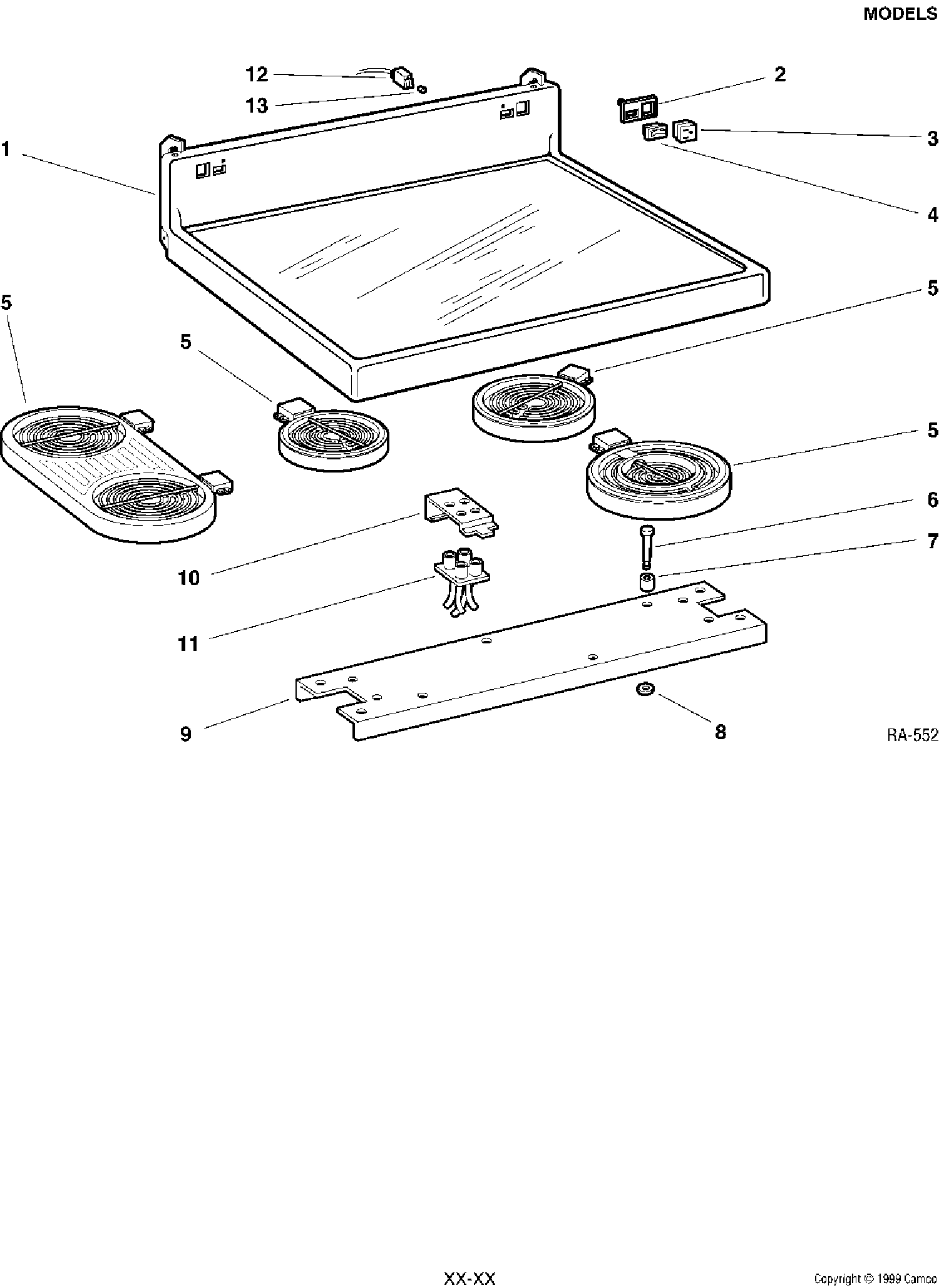 COOKTOP GROUP Diagram and Parts List for GRCR3960ZSS-3  General Electric Range