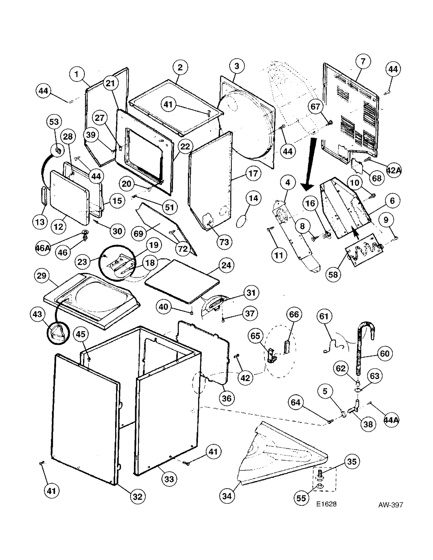 CABINET Diagram and Parts List for 51240-W0  General Electric Washer