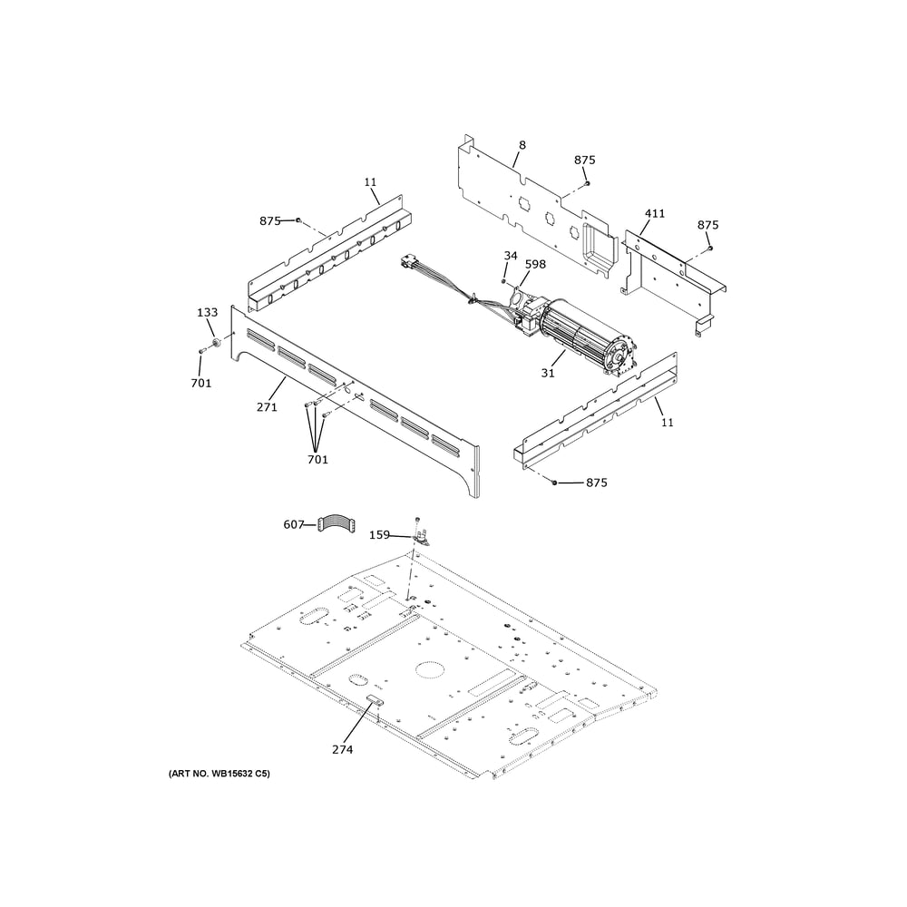 Center Spacer Diagram and Parts List for ZTDX1FPSN4SS  General Electric Wall Oven