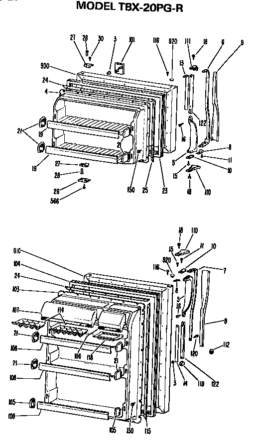 Doors Diagram and Parts List for TBX20PGR  General Electric Refrigerator