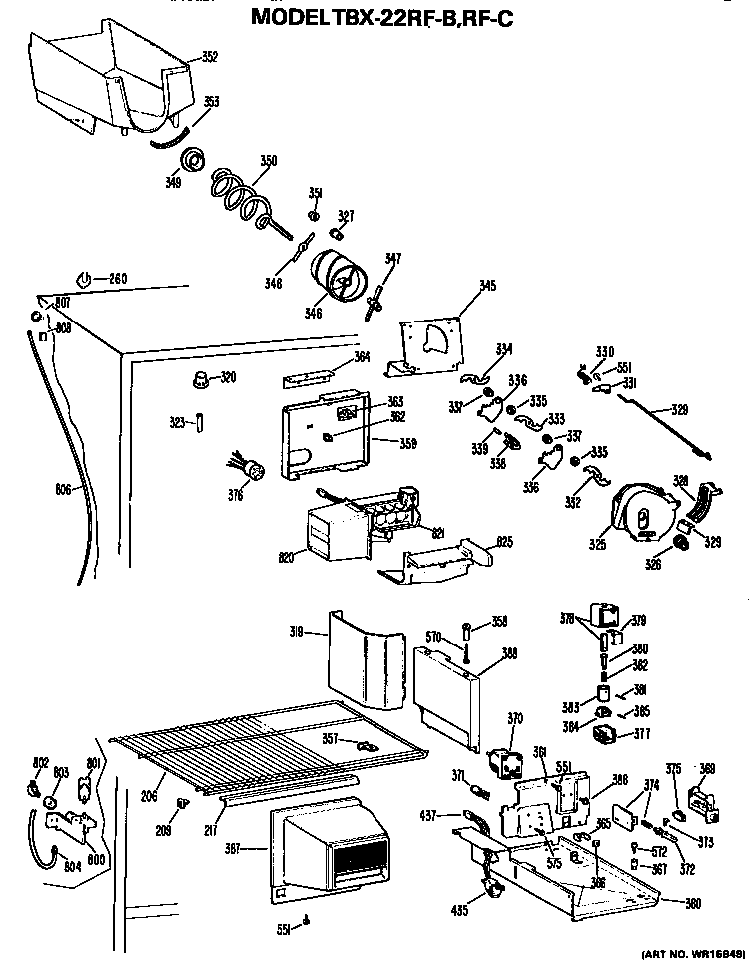 Ice Bucket/auger Diagram and Parts List for TBX22RFC  General Electric Refrigerator