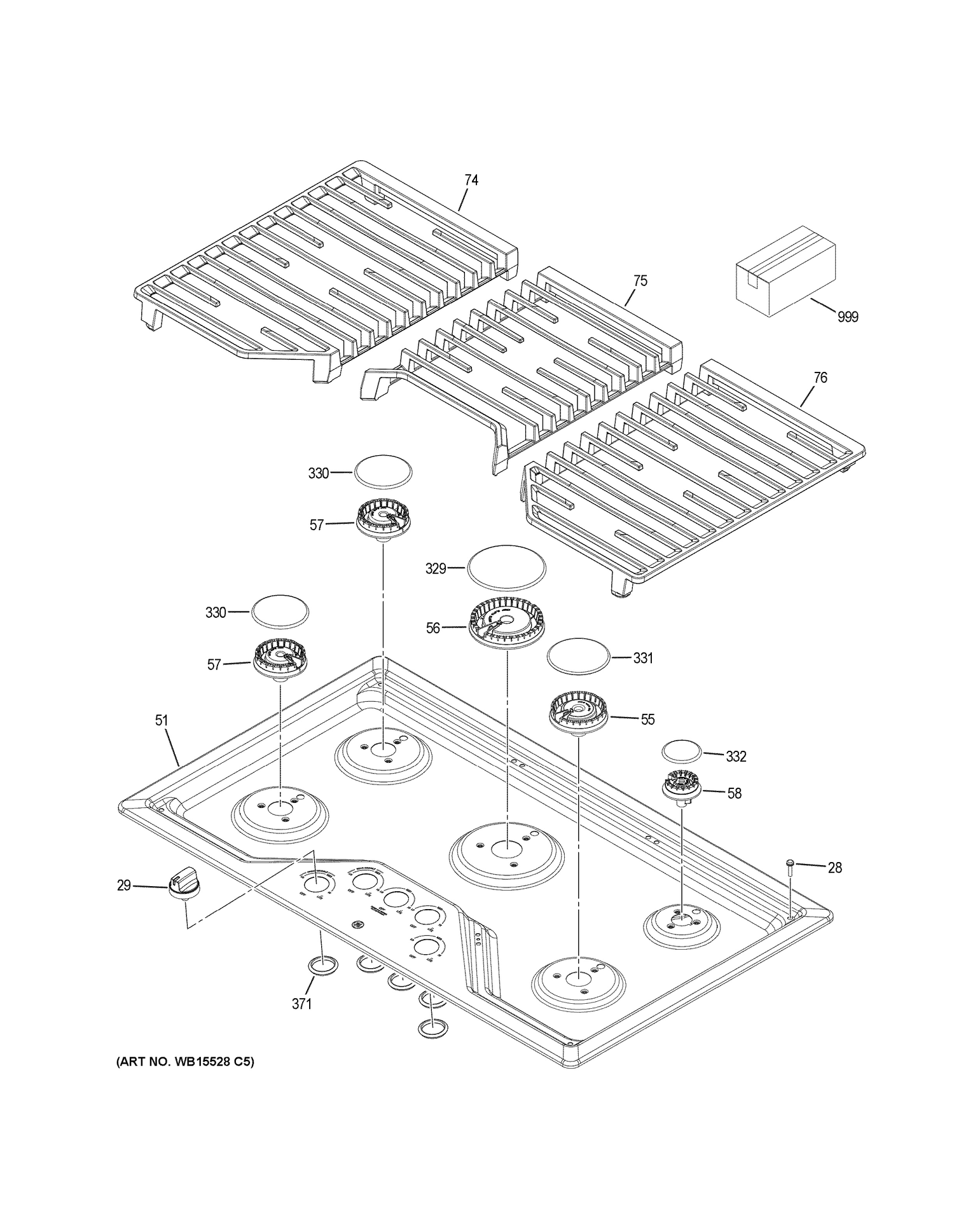CONTROL PANEL & COOKTOP Diagram and Parts List for JGP5030SL1SS  General Electric Cooktop