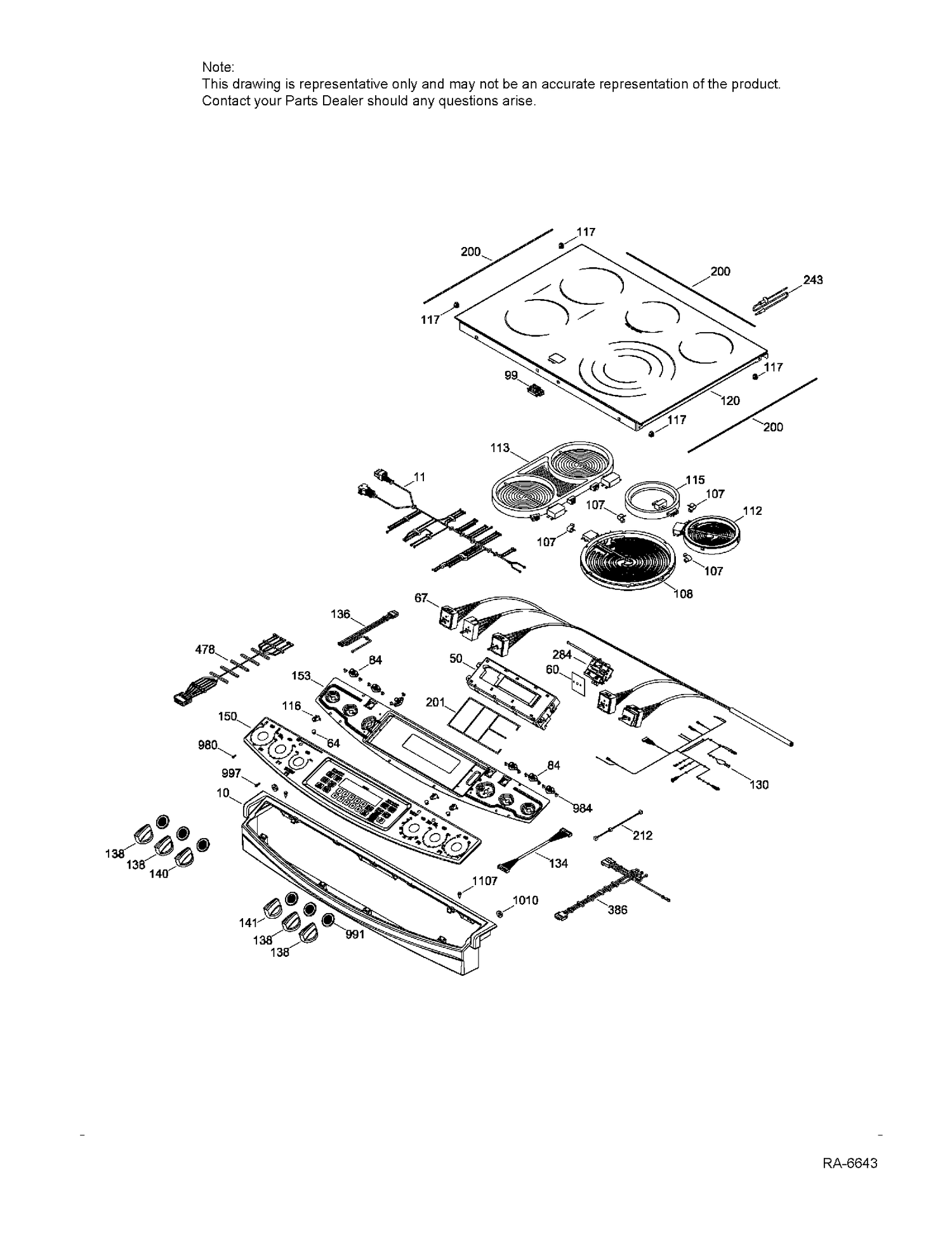 CONTROL PANEL & COOKTOP Diagram and Parts List for PCS940EJ2ES  General Electric Range