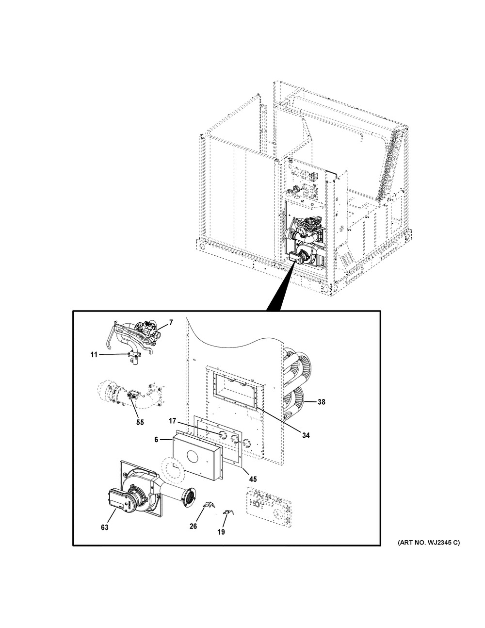 Gas Valve And Burner Assembly Diagram and Parts List for NP14G24S07203  General Electric Air Conditioner