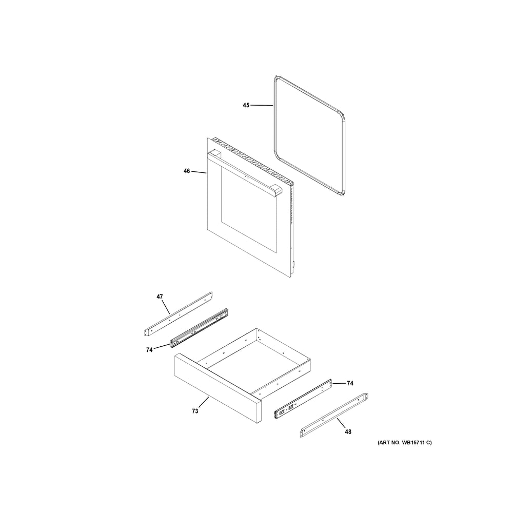 Door And Drawer Parts Diagram and Parts List for PLS624RT2SS  General Electric Range