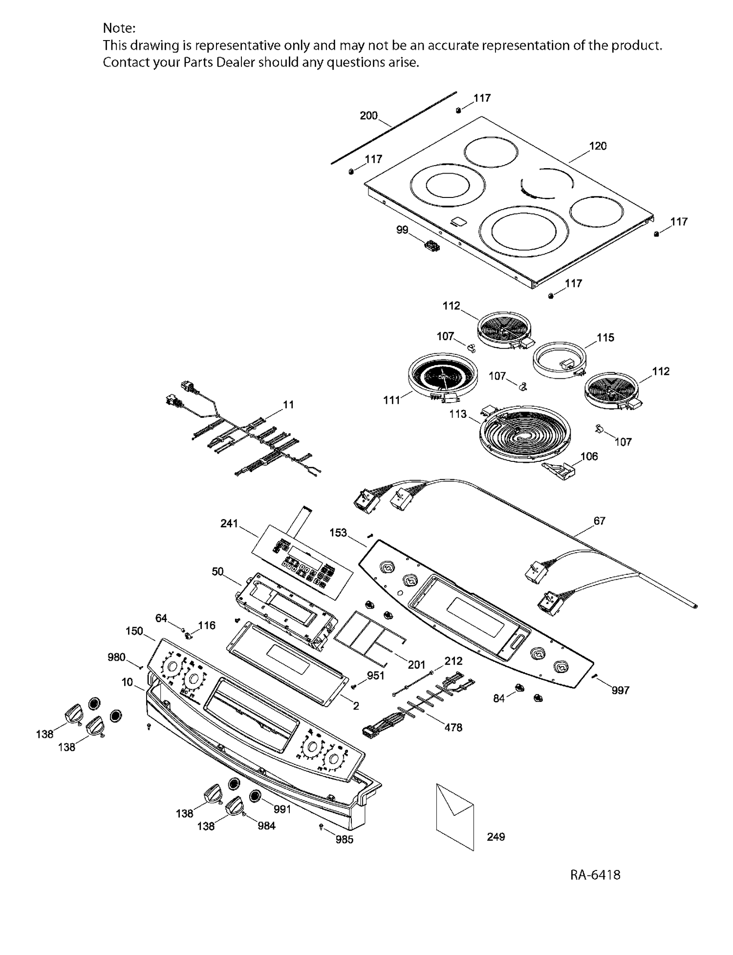 CONTROL PANEL & COOKTOP Diagram and Parts List for JCS630DF2BB  General Electric Range