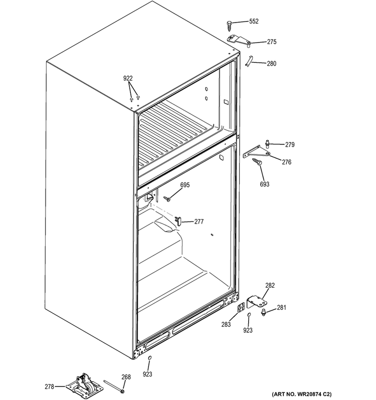 Case Parts Diagram and Parts List for GTH20SBBASS  General Electric Refrigerator