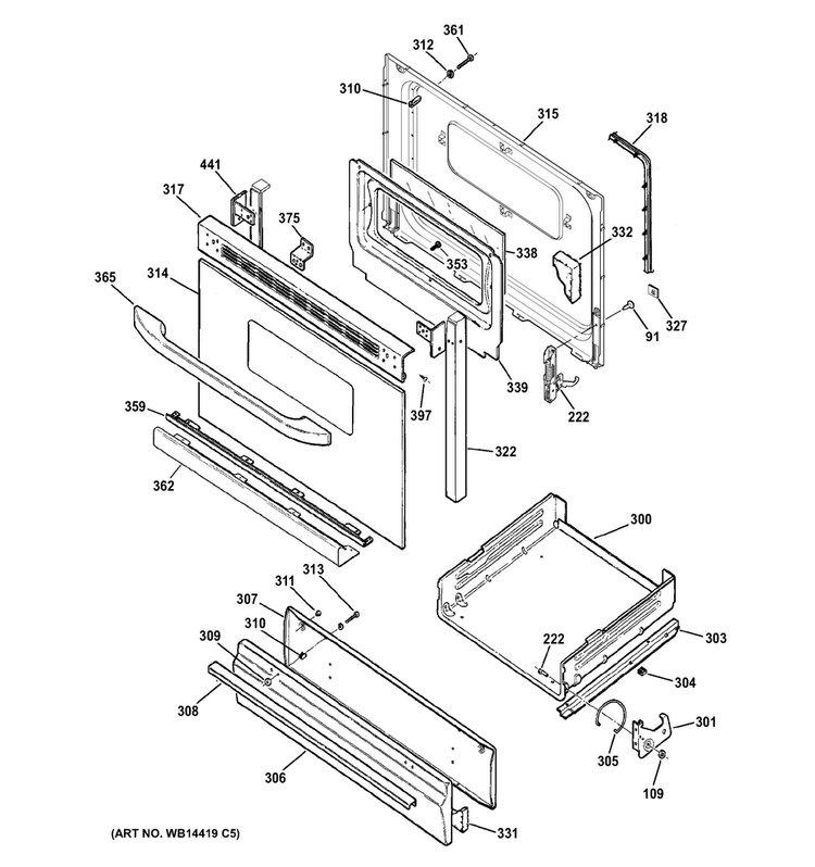 Door & Drawer Parts Diagram and Parts List for RGB530DET4BB  Hotpoint Range