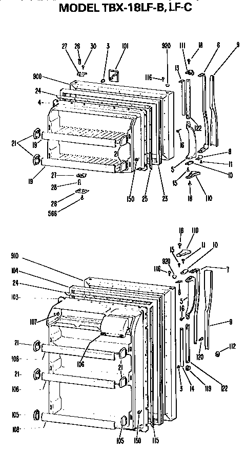 Doors Diagram and Parts List for TBX18LFB  General Electric Refrigerator