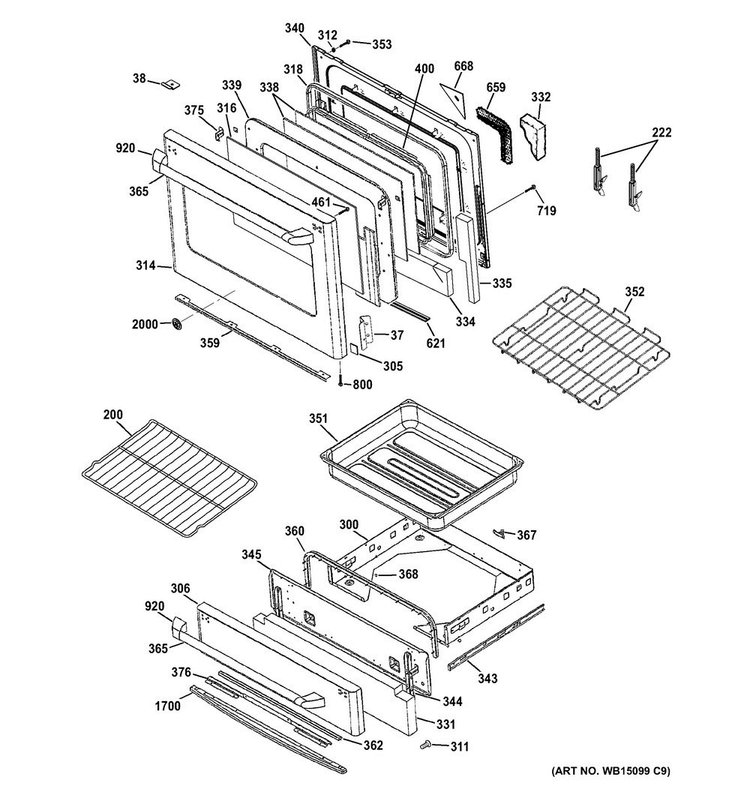 Door & Drawer Parts Diagram and Parts List for CS980ST6SS  General Electric Range