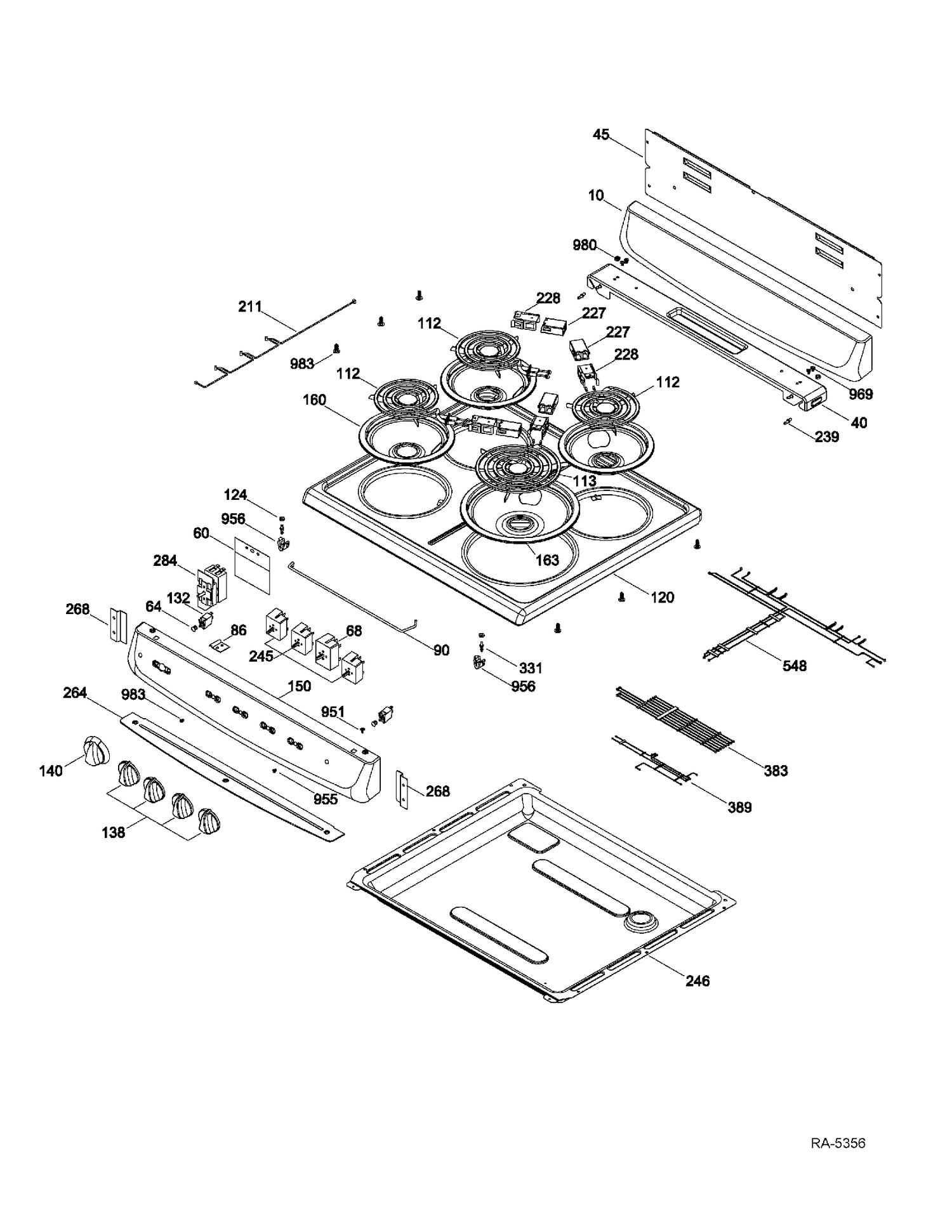 CONTROL PANEL & COOKTOP Diagram and Parts List for MCAS724M3WW  General Electric Range