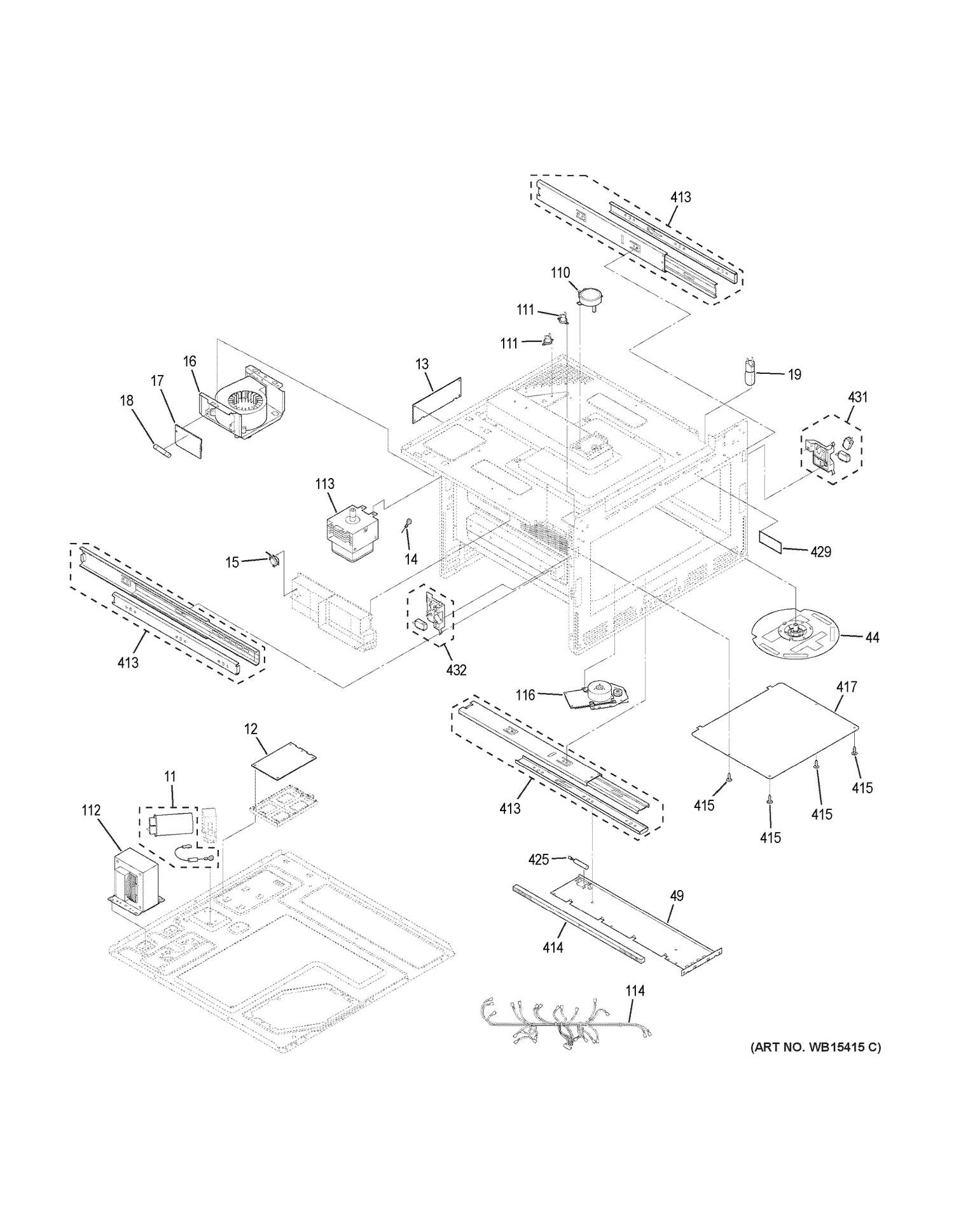 OVEN CAVITY PARTS Diagram and Parts List for ZWL1126SJ2SS  General Electric Microwave