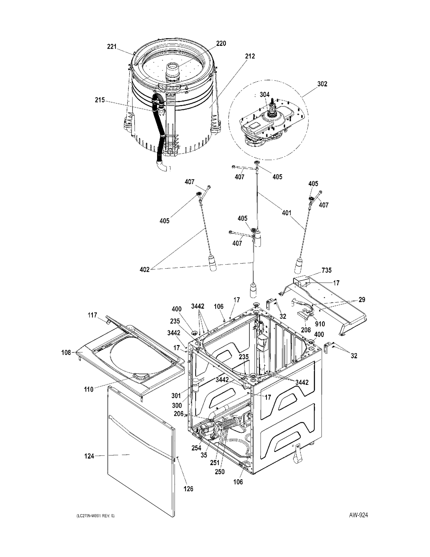 CABINET 03 Diagram and Parts List for GUAP270EM0WW  General Electric Washer