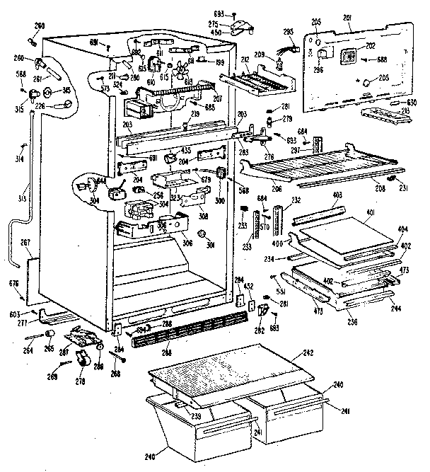 Cabinet Diagram and Parts List for TBX18KKB  General Electric Refrigerator