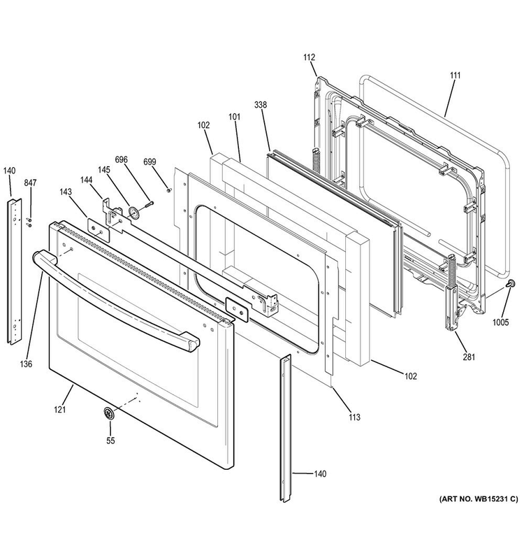 Lower Door Diagram and Parts List for JB850DF4WW  General Electric Range