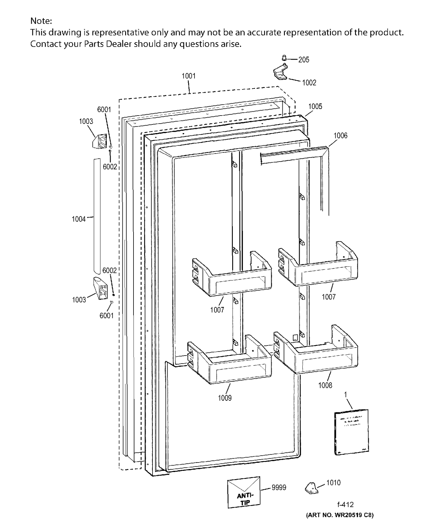 DOOR Diagram and Parts List for ZIFP360NHALH  General Electric Freezer