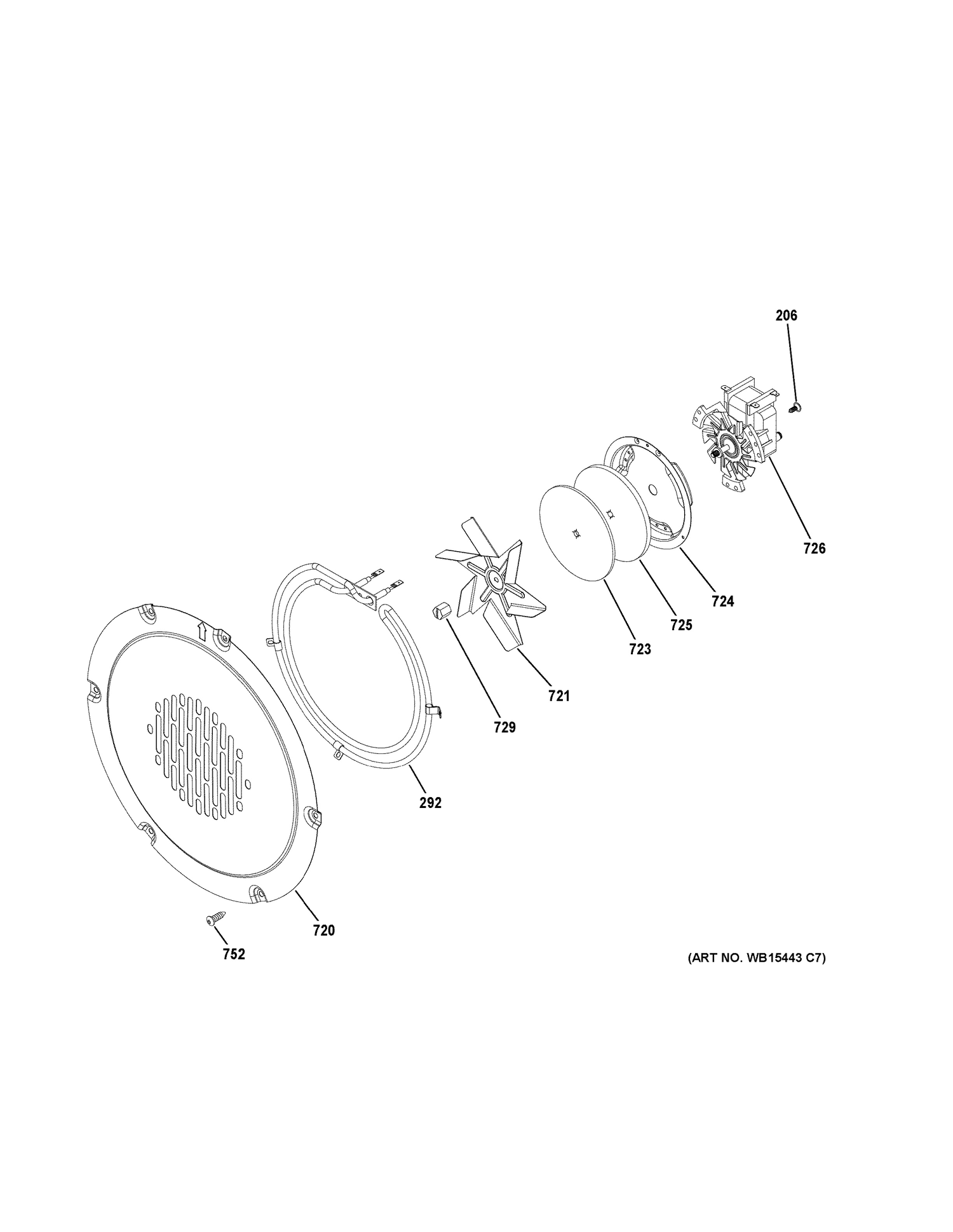 CONVECTION FAN Diagram and Parts List for P2S930SEL1SS  General Electric Range