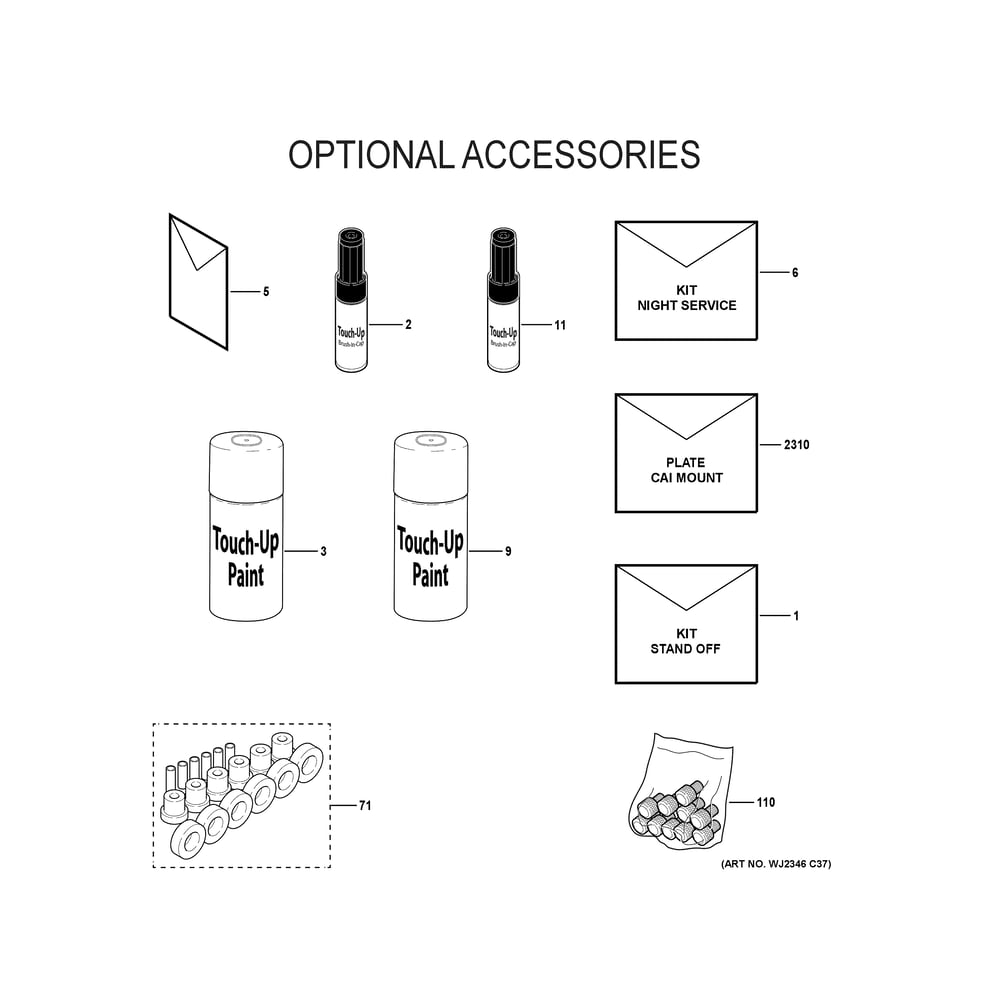 Optional Accessories Diagram and Parts List for NF80D070S3BR0  General Electric Furnace