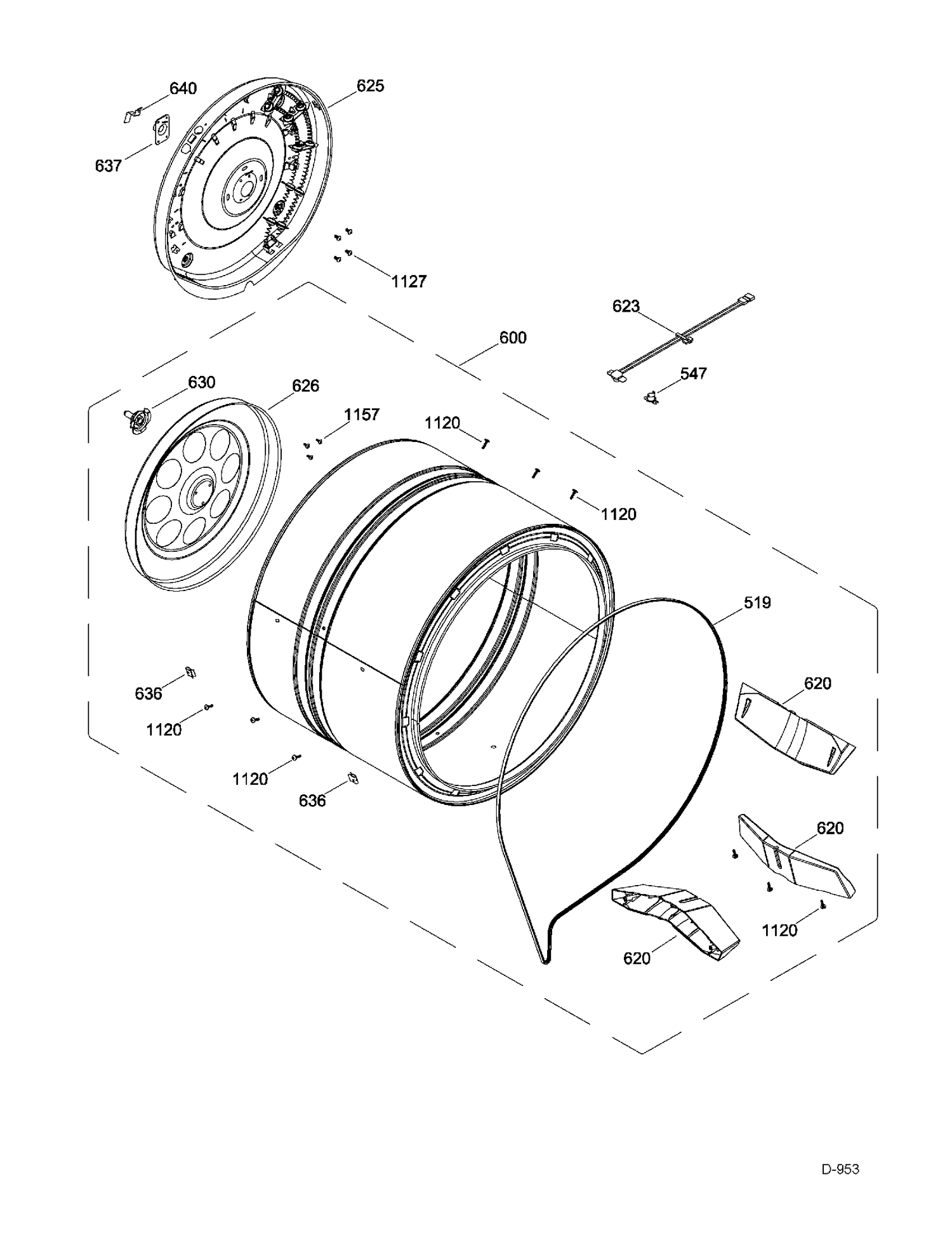 DRUM Diagram and Parts List for PCKS443EB3WW  General Electric Dryer