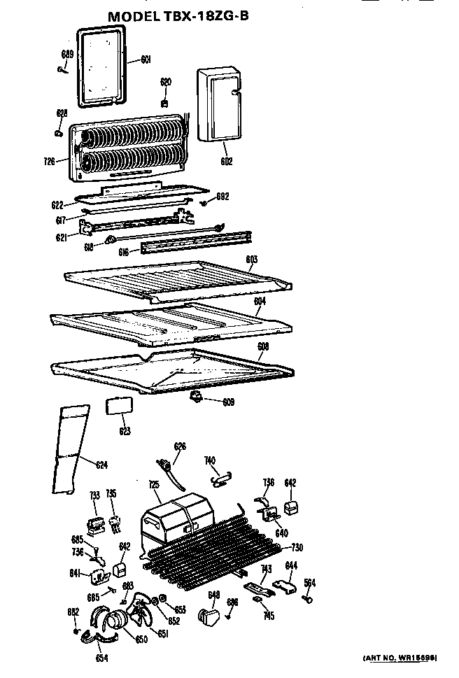 Unit Parts Diagram and Parts List for TBX18ZGB  General Electric Refrigerator