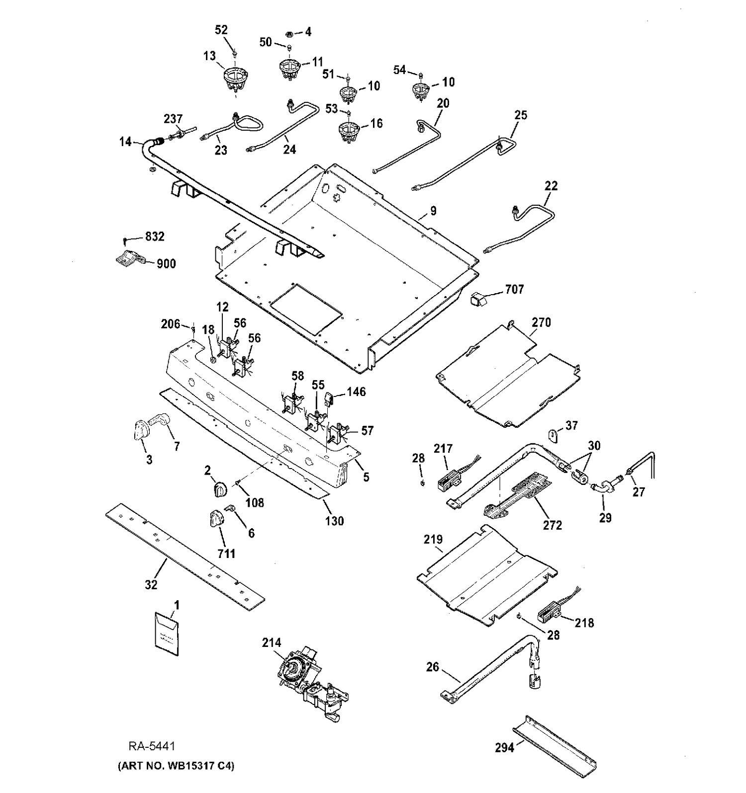 GAS & BURNER PARTS Diagram and Parts List for JCGB750SEF1SS  General Electric Range