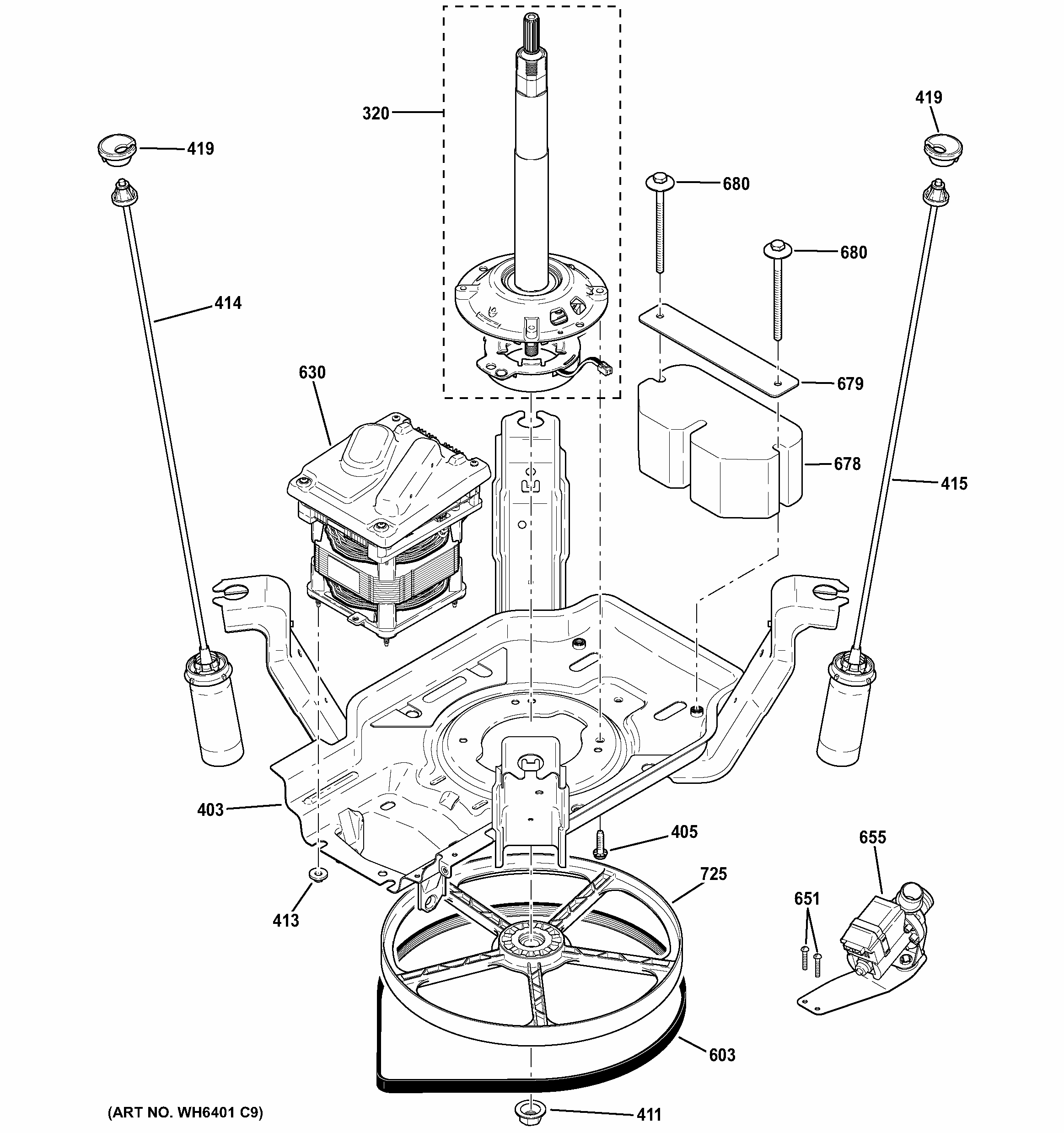 Suspension, Pump & Drive Components Diagram and Parts List for GBAN2800F0WW  General Electric Washer