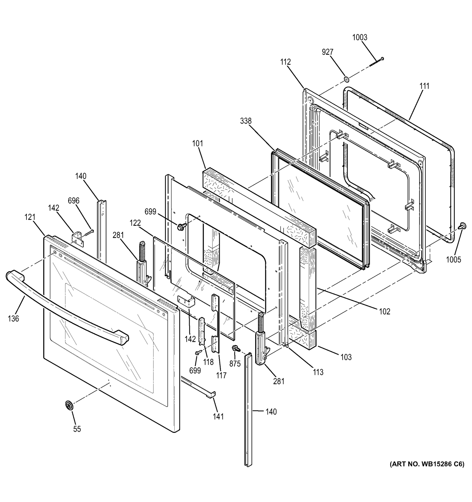 DOOR Diagram and Parts List for JB350DF2WW  General Electric Range