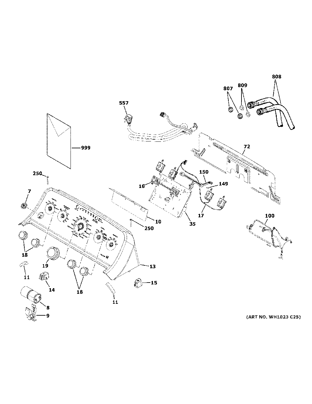 Controls And Backsplash Diagram and Parts List for GTW490ACJ6WS  General Electric Washer