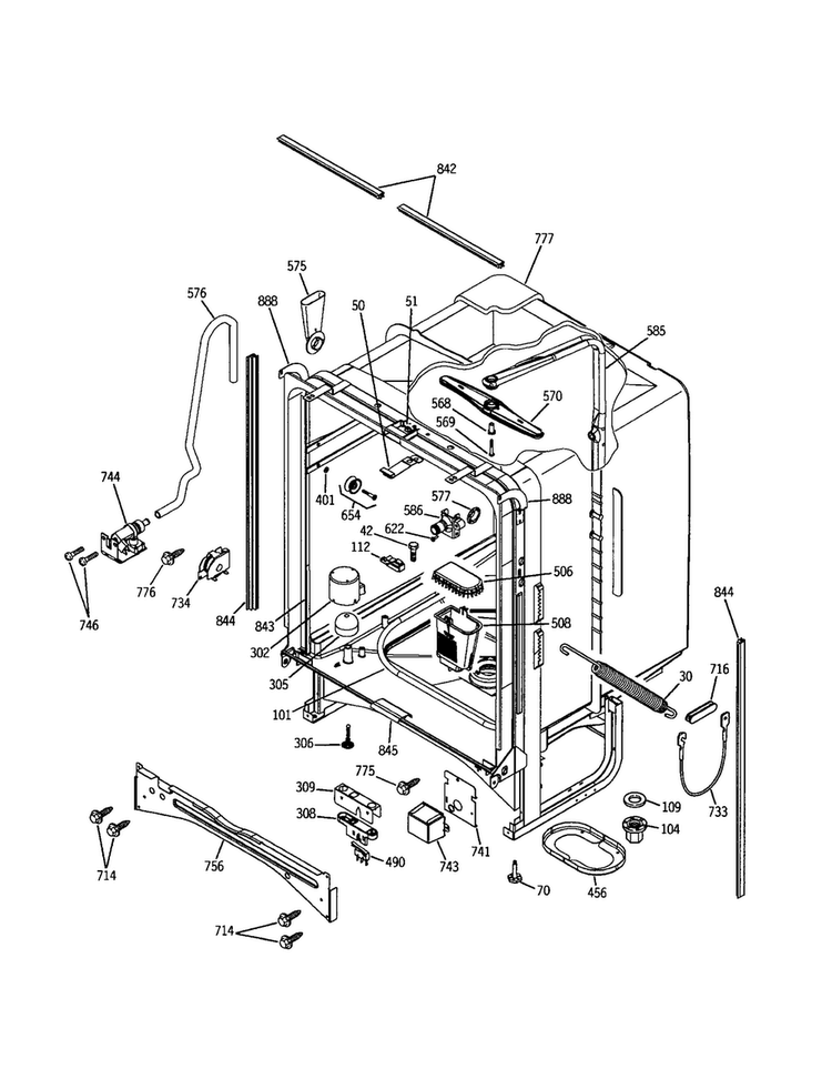 Body Diagram and Parts List for PDW7300GWW  General Electric Dishwasher