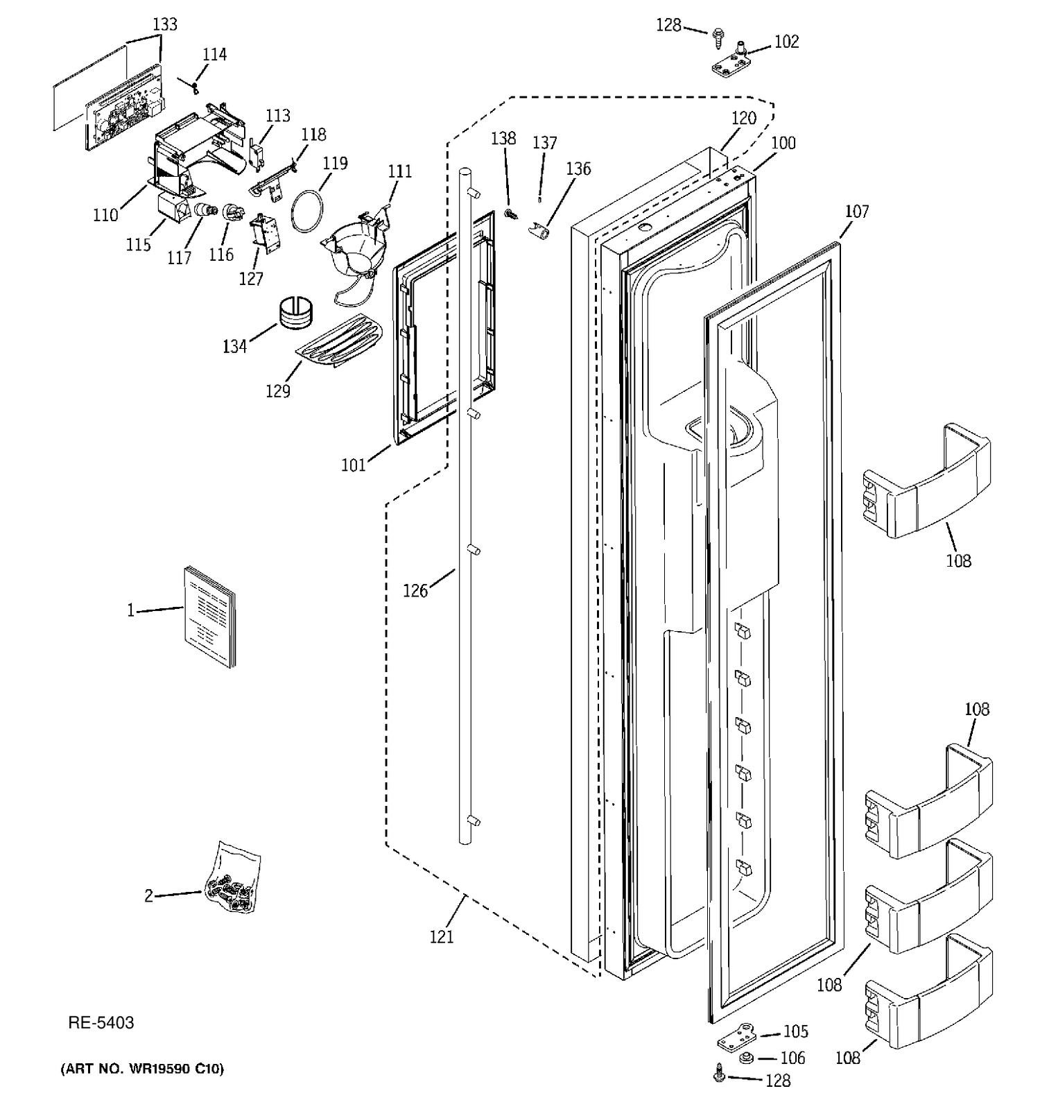 FREEZER DOOR Diagram and Parts List for ZISS360DXCSS  General Electric Refrigerator