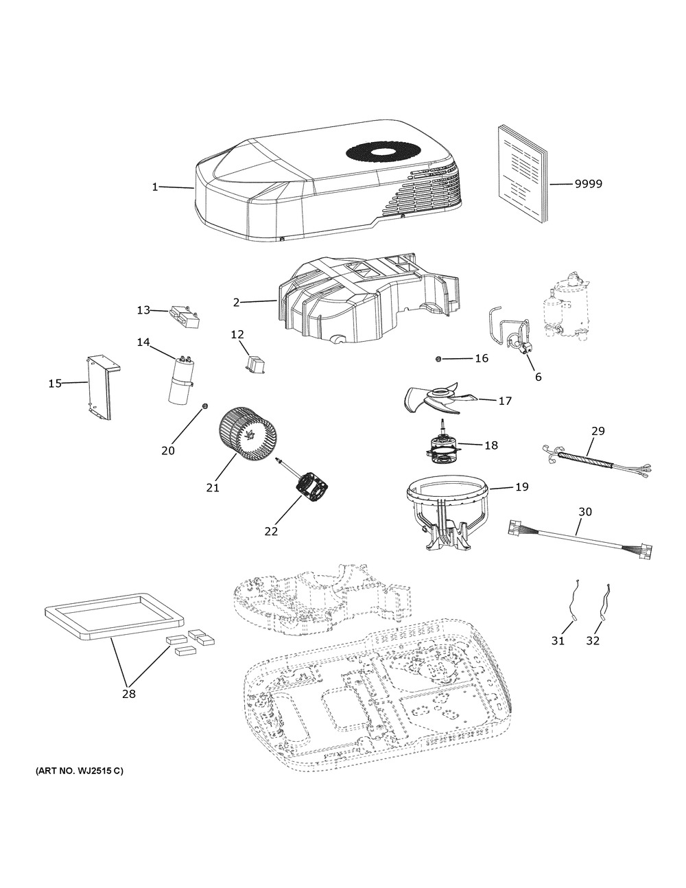 Room Air Conditioner Diagram and Parts List for PLH13XHHWH1  General Electric Air Conditioner