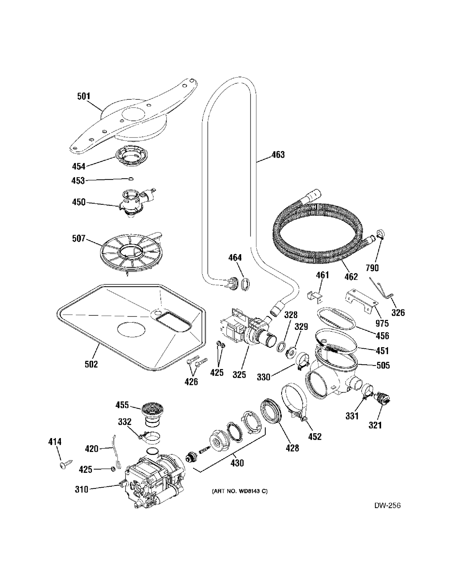 MOTOR Diagram and Parts List for PDW8281J03SS  General Electric Dishwasher