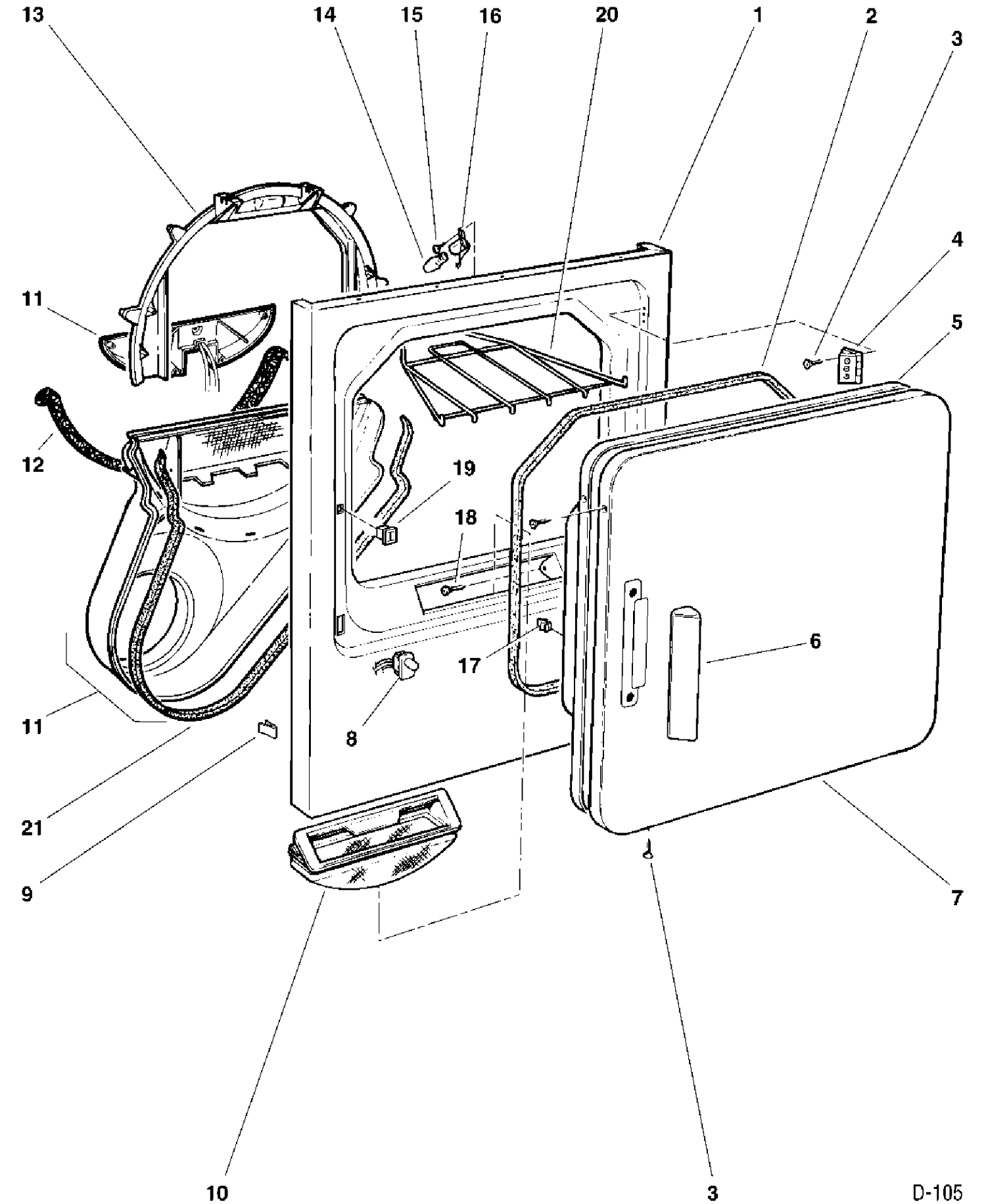CABINET FRONT & DOOR Diagram and Parts List for 62148418  General Electric Dryer