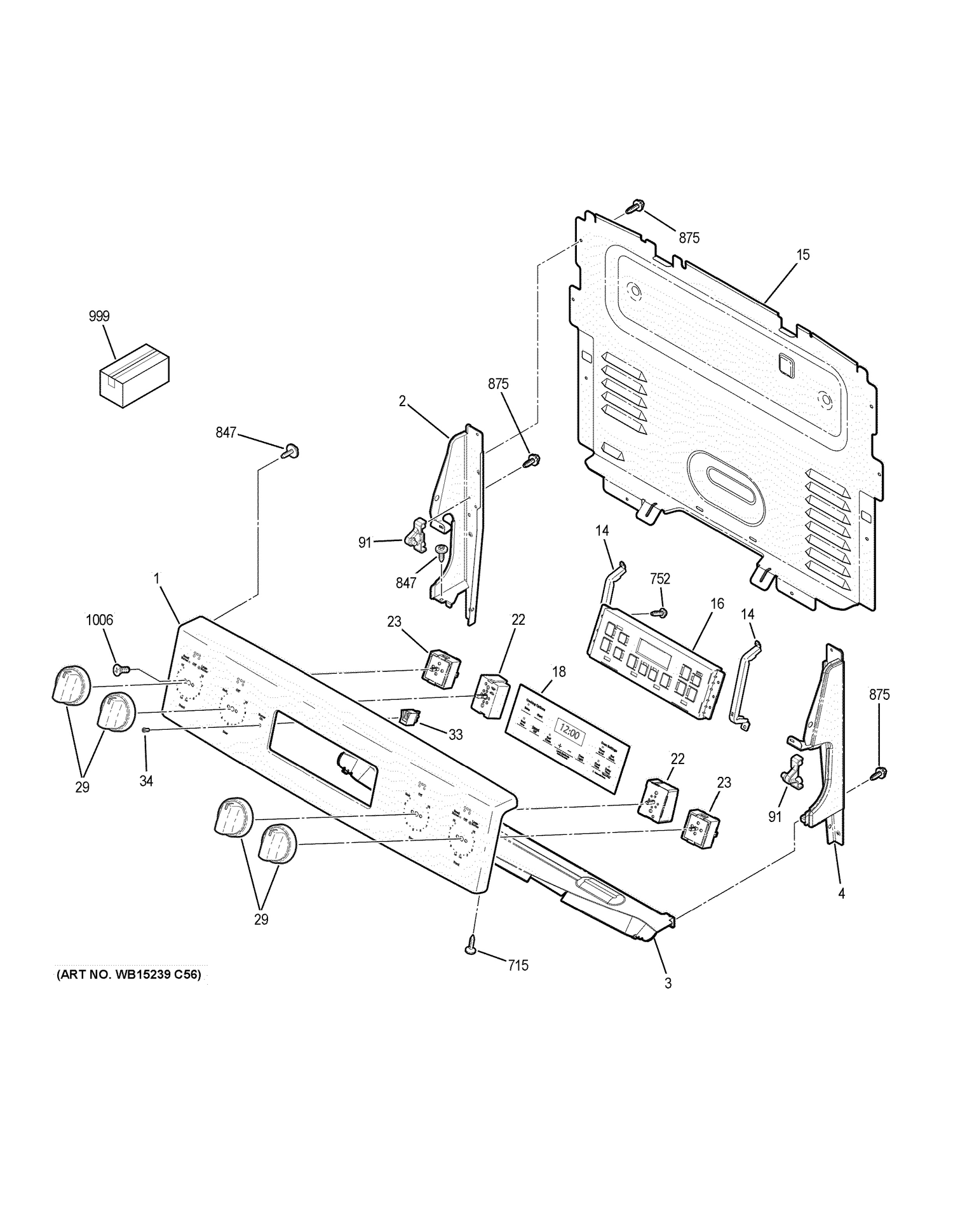 CONTROL PANEL Diagram and Parts List for JB645DK3BB  General Electric Range