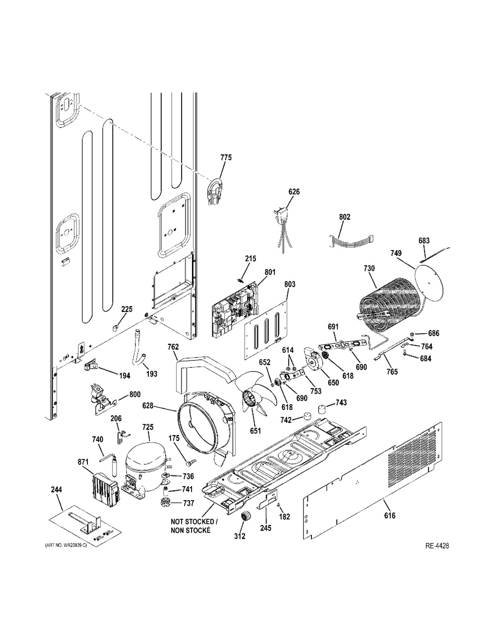 Machine Compartment Diagram and Parts List for PFE29PSDSS  General Electric Refrigerator