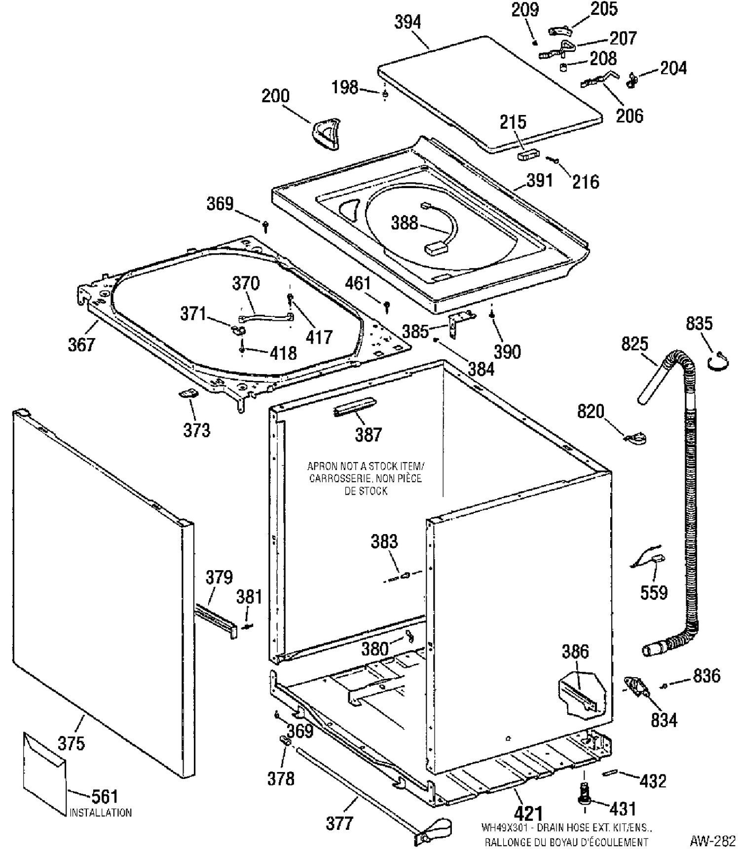 CABINET Diagram and Parts List for GWSE3160A0WW  General Electric Washer