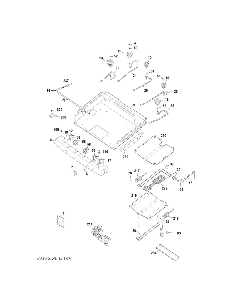 Gas & Burner Parts Diagram and Parts List for JGB650EEF1ES  General Electric Range
