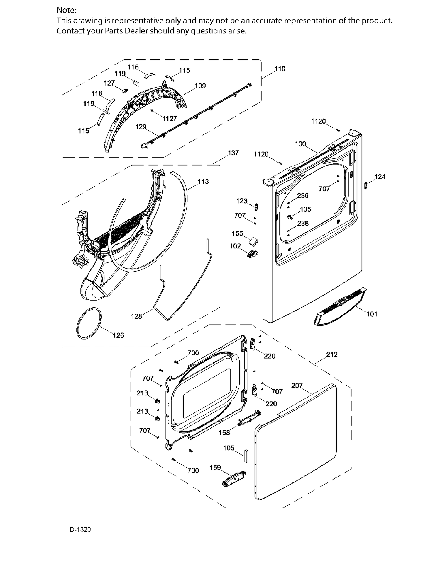 FRONT PANEL & DOOR Diagram and Parts List for GTD42EAMJ2WW  General Electric Dryer