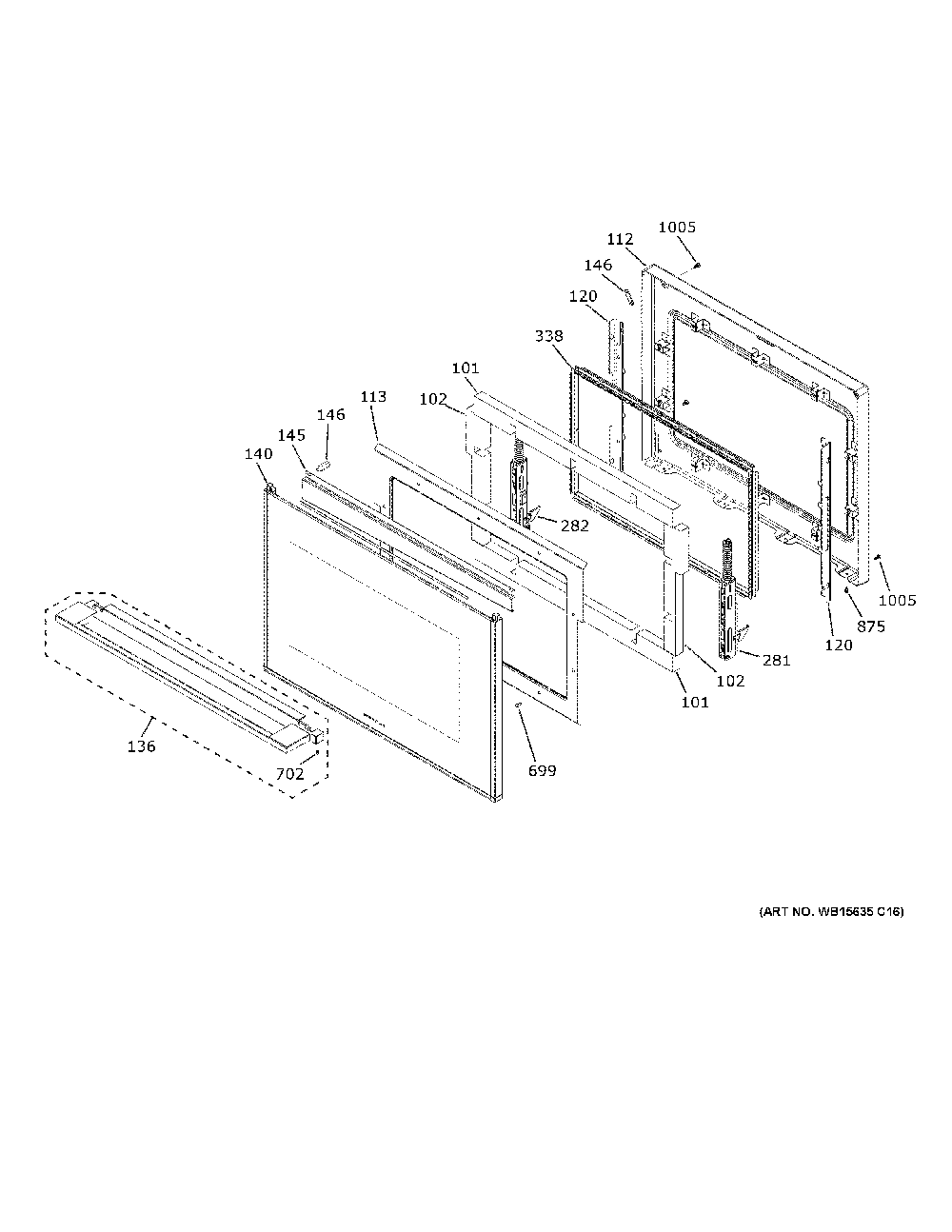 Lower Door Diagram and Parts List for ZTD90DSSN2SS  General Electric Wall Oven
