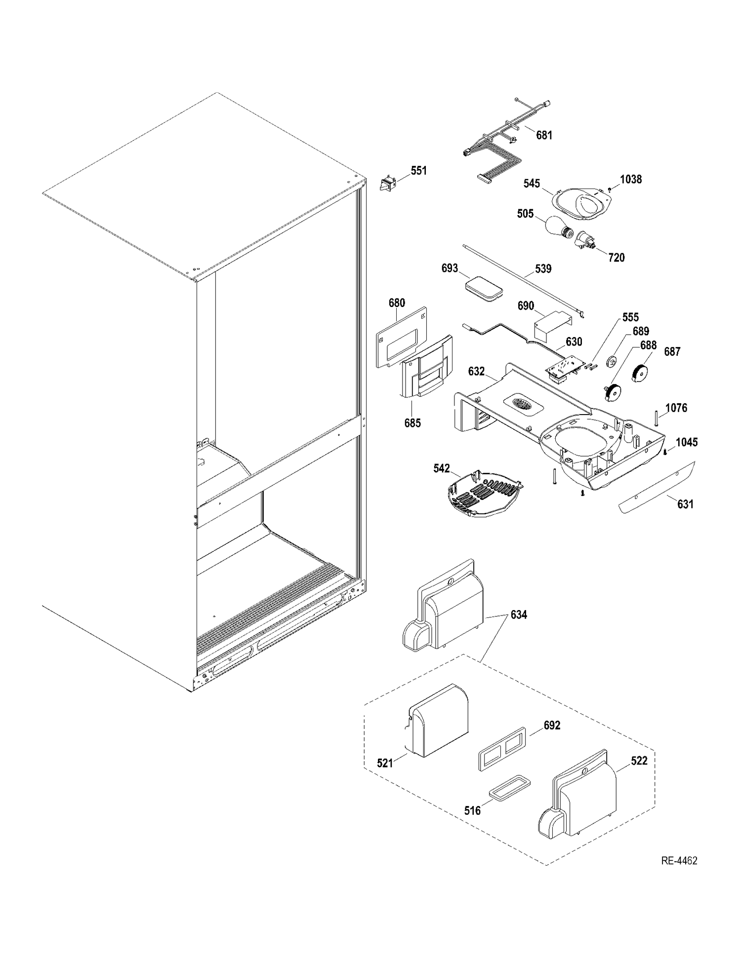 FF SECTION Diagram and Parts List for GBRS0GAXERBS  General Electric Refrigerator
