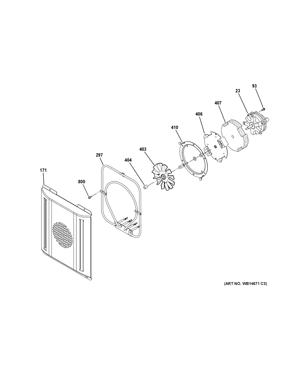 Small Convection Fan Diagram and Parts List for C2Y486P2M1S1  General Electric Range