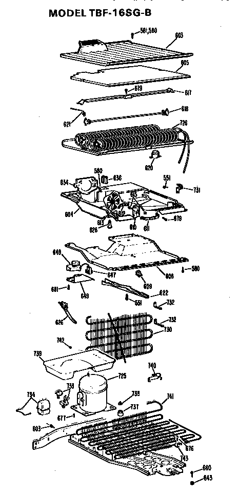 Unit Parts Diagram and Parts List for TBF16SGB  General Electric Refrigerator