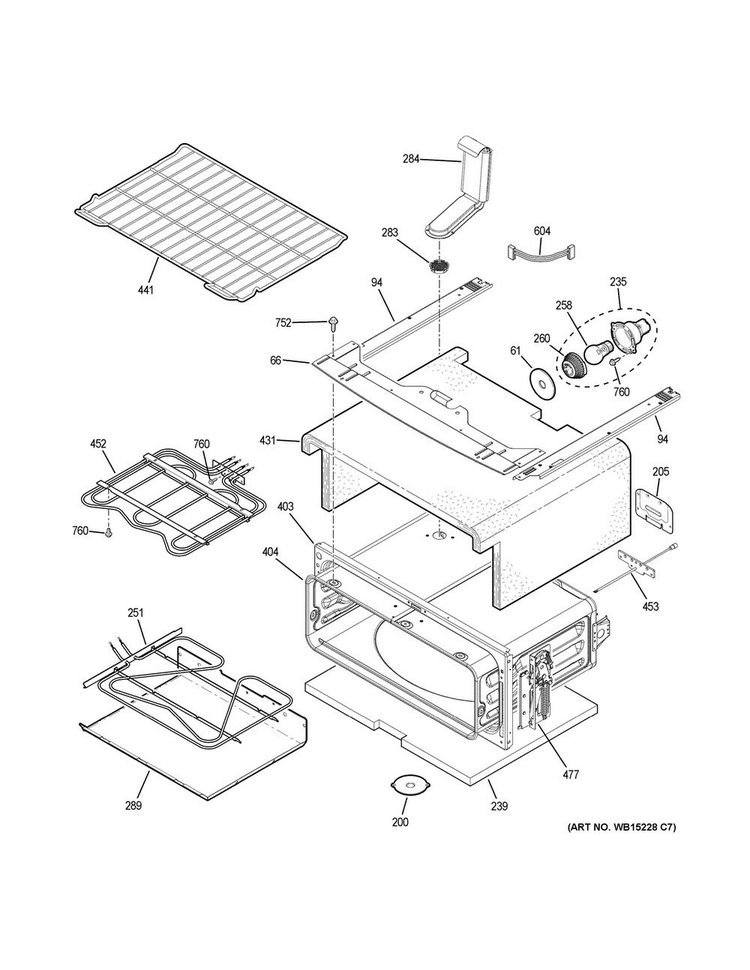 Upper Oven Diagram and Parts List for PB960EJ1ES  General Electric Range