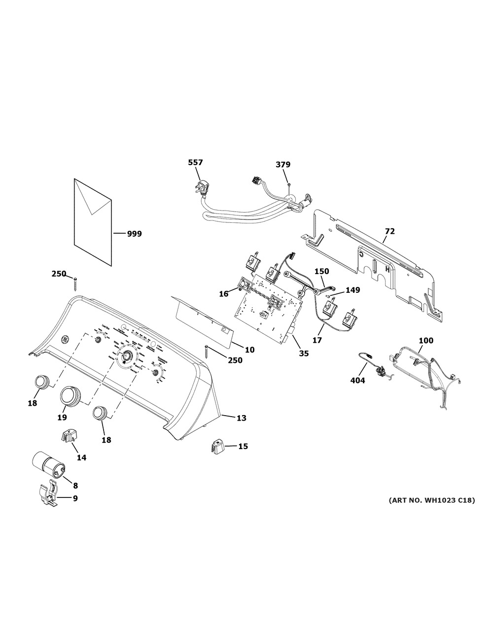Controls & Backsplash Diagram and Parts List for GTW220ACK6WW  General Electric Washer